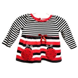 Nannette Kids Ladybug Dress Infant 6-9 Months Red White Black Striped